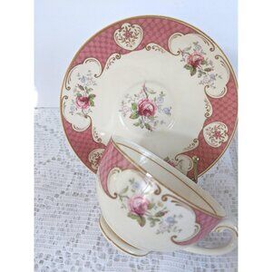 Vintage Myott Staffordshire Tea Cup and Saucer: Pink RoseBud China